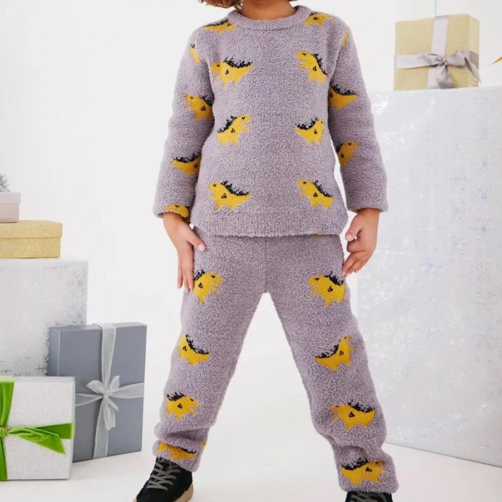 Lola + The Boys Cozy Dinosaur Fuzzy Sweatsuit Gender Neutral